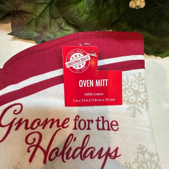 Gnome For The Holidays Cotton Oven Mitt 7" X 13" Christmas House Festive Kitchen - Picture 6 of 6